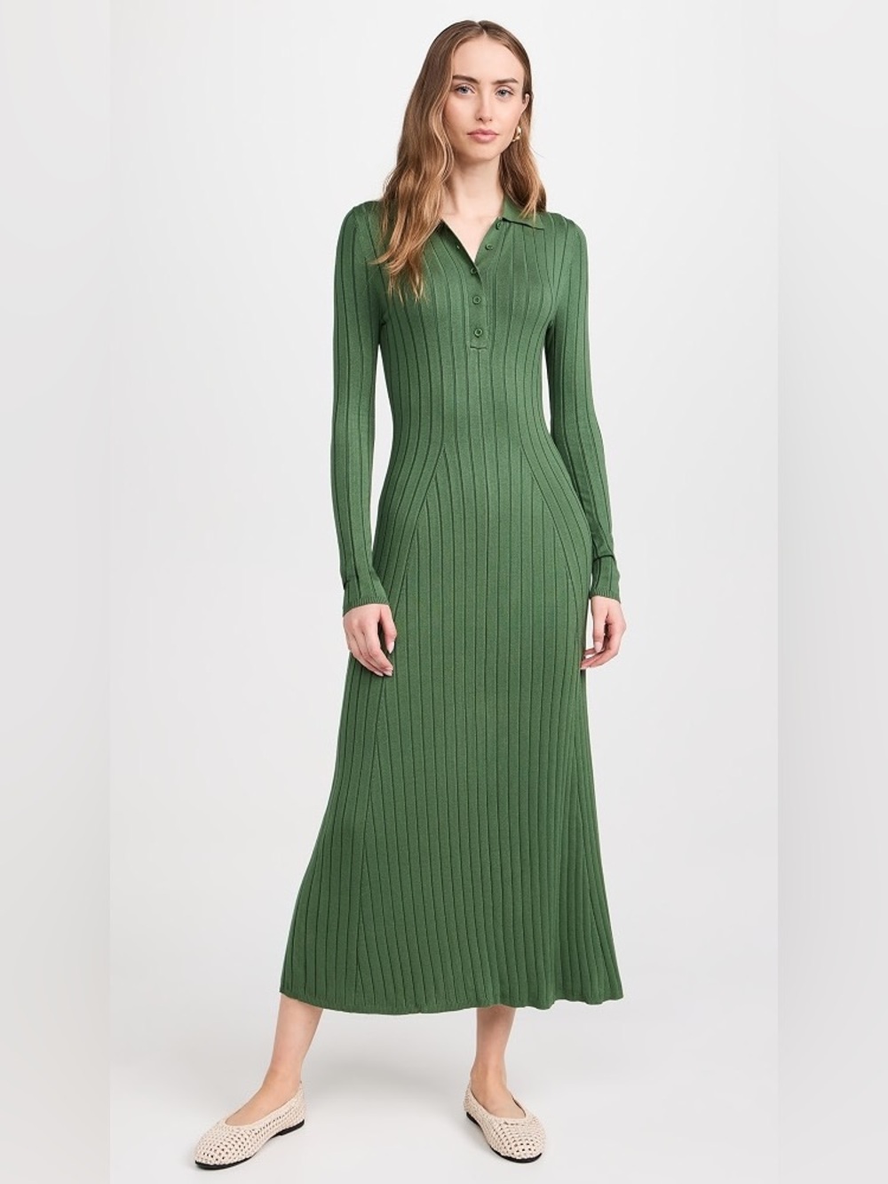 NWT Apiece Apart Hanly Fine Knit Dress Moss Green | S